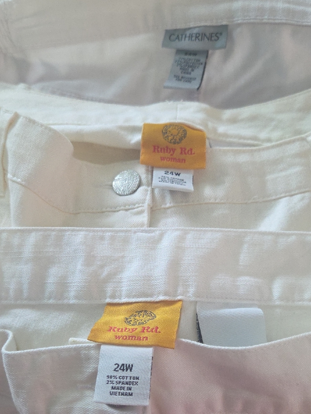Catherines Cream Cotton Blend Pants with Silver Button - Picture 3 of 7